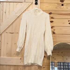 Elegant Cream Turtleneck Sweater Dress